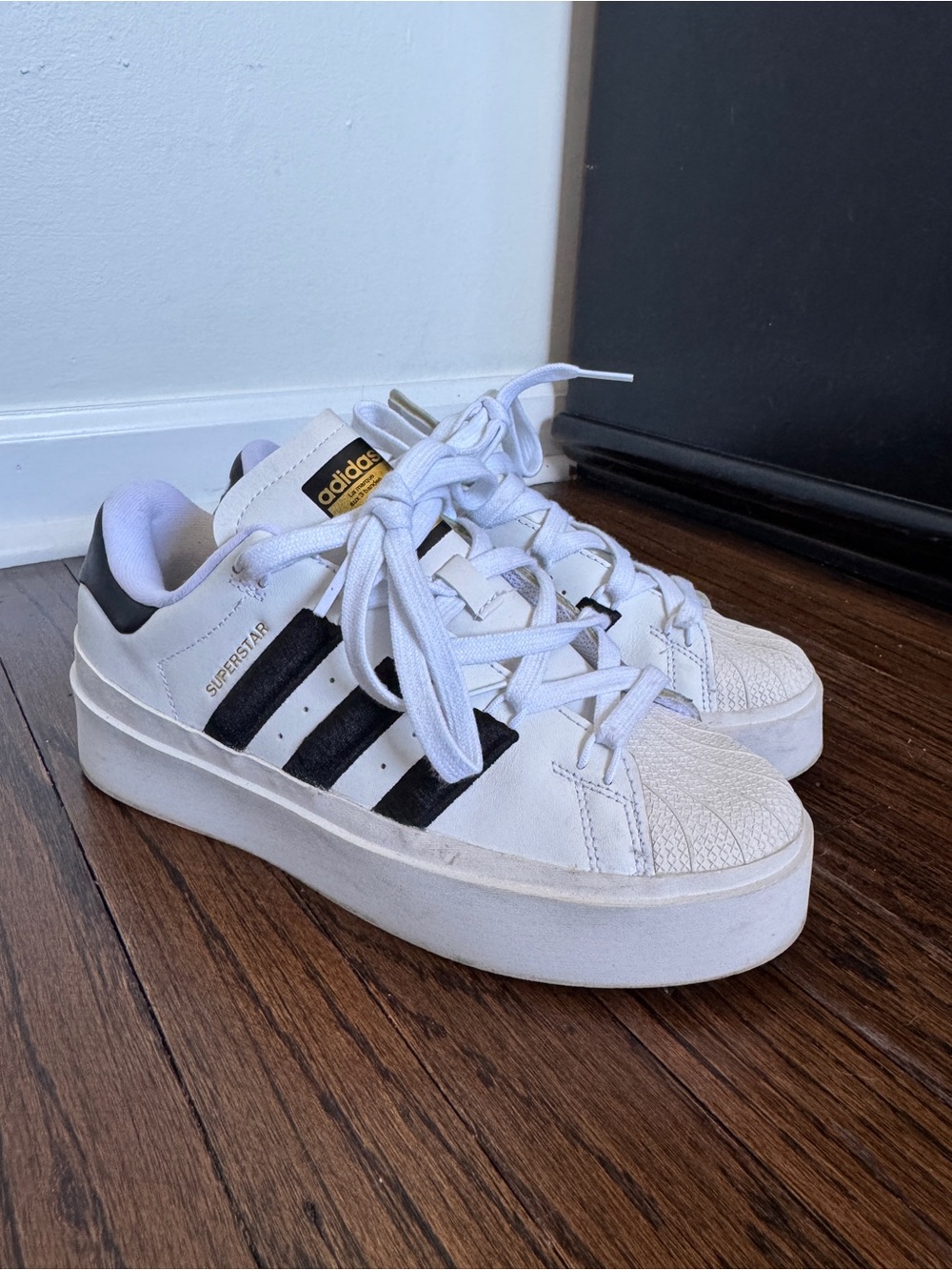 adidas Superstar Platform Sneakers - White with Black Stripes